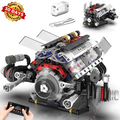 664 Pcs Visible V8 Internal Combustion Ohc Engine Motor Working Model DIY Kit