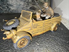 BUILT 1/35 TAMIYA German TYPE 82 KUBELWAGEN W/MG34 2 SS Figs Weathered NICE!!