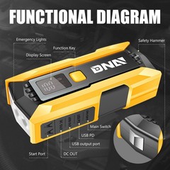 Dna Motoring 12V 2000A Peak Multi-Function Portable Car Battery Jump Starter