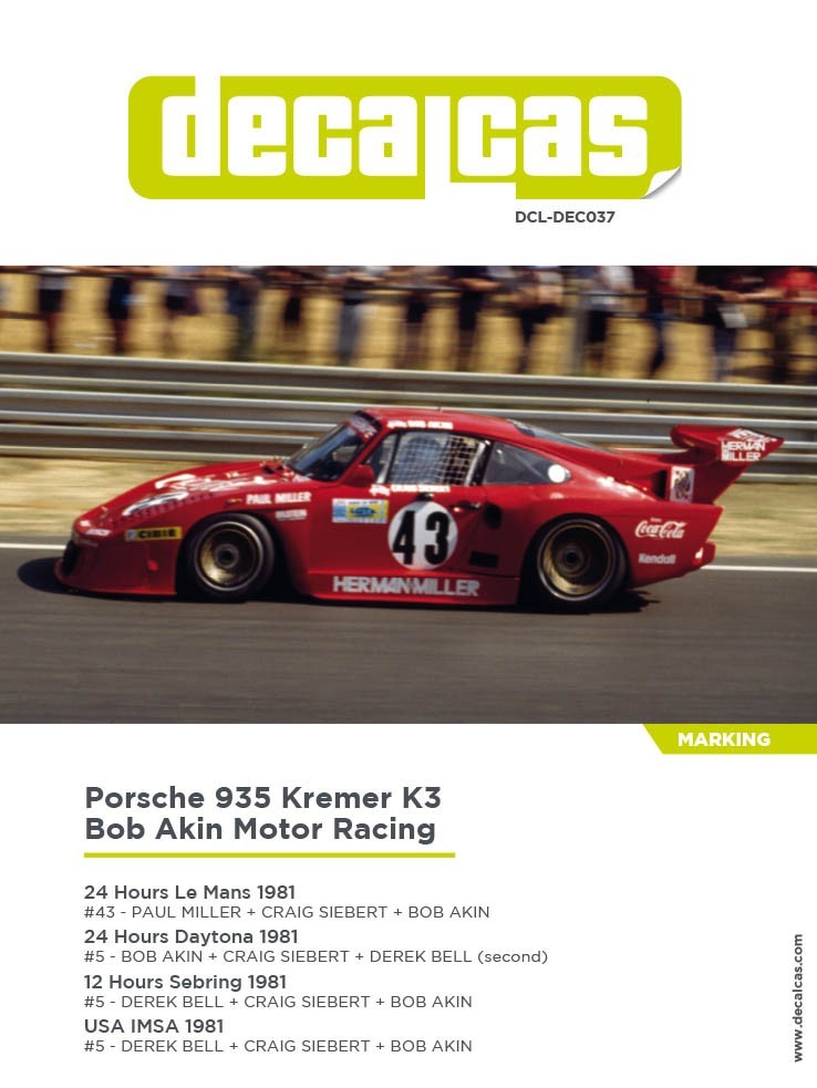 Decalcas 1:24 Scale Decal Porsche Kremer 935 K3 Bob Akin Racing # DCL-DEC0037