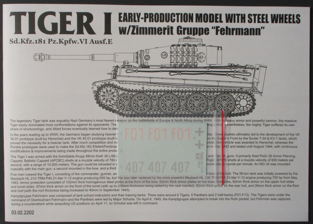 Takom 1/35th Scale Tiger I Early – Decals from Kit No. 2202
