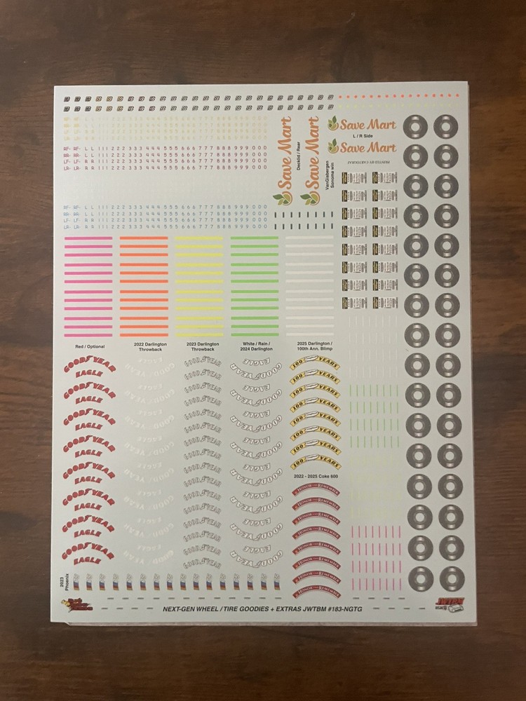 NexGen Tire & Brake detail sheet 1/24 Decals JWTBM Salvinos JR Models NASCAR