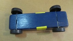 PINEWOOD DERBY CAR sleek Handmade blue and yellow painted wood BSA race VTG