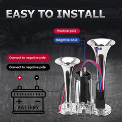 12V 600DB Upgraded Air Horn Dual Trumpets, Super Loud Train Electric Horn Kit wi