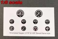 1/8 UNIVERSAL BLACK-BACKGROUND GAUGE SET for 1/8 scale MODEL kits—PLEASE READ