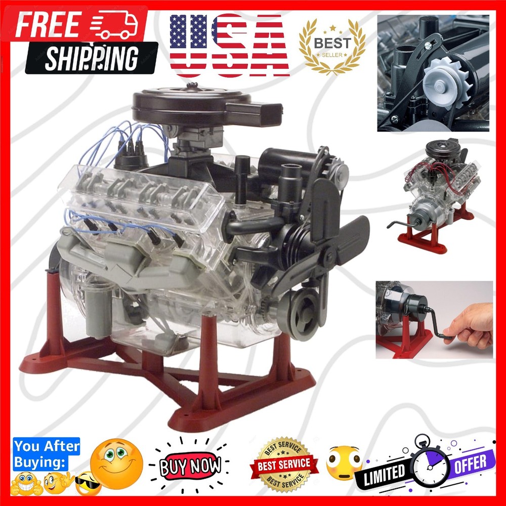 85-8883 Visible V8 Engine Model Kit 1:4 Scale 314-Piece Skill Level 5 Plastic…