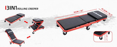 Mechanic Creeper 36-Inch 3-In-1 Mode Z Seat 340Lbs Capacity, Foldable Garage Adj