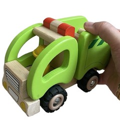 Goki Green Garbage Truck 55964 Wooden Toy Germany Rubber Wheels Toy Truck