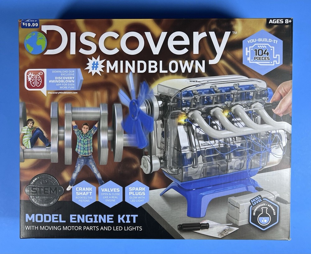Discovery Mindblown Model Engine Kit 104 Pcs STEM Sealed Internal Bags Open Box