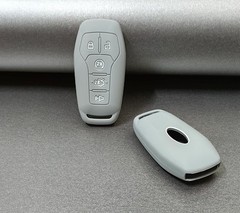 Silicone Rubber Key Fob Cover Compatible with 2013-2018 Ford Edge Black Grey
