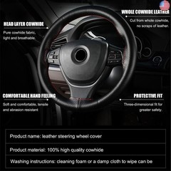 Genuine Leather Steering Wheel Cover, Stitch On Wrap for Steering Wheel up to