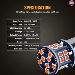 Flashing 12V BAY15D 1157 LED Strobe Brake Light Brilliant Red Stop Tail Parking