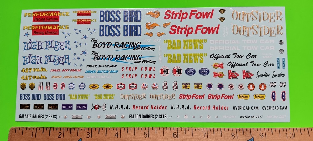 Waterslide Decal Sheet AMT 1/25 60’s HUGE Drag Race Car Gasser AWB A/FX 427 FORD
