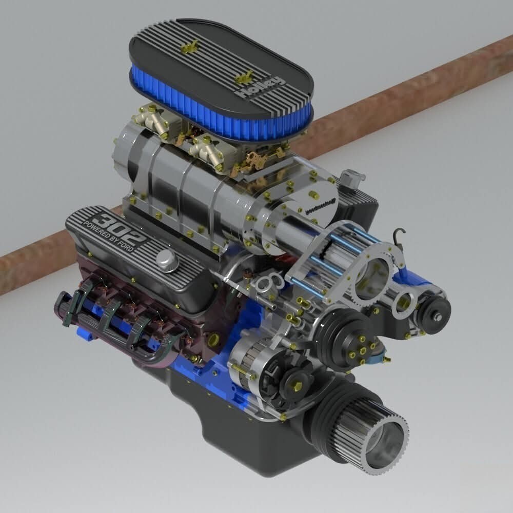1/25 Scale 3D Resin 289-302 Ford Supercharged Engine with Transmission