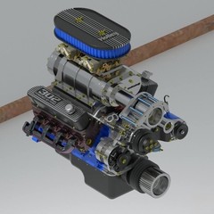 1/25 Scale 3D Resin 289-302 Ford Supercharged Engine with Transmission