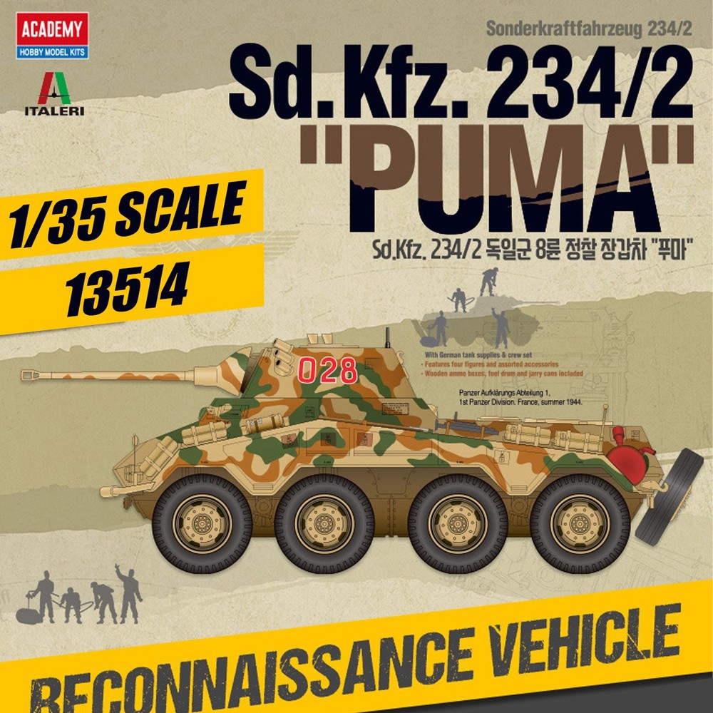 Academy AC13514 1/35 Sd.Kfz. 234/2 “Puma”Tank Assembly Model Kit