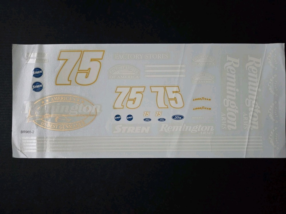 1996 Morgan Shepherd #75 Remington Ford Tbird 1:24 Car Decals – Waterslide Decal