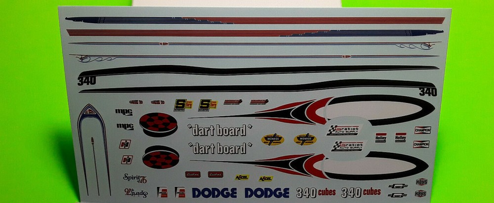 1976 76 Dodge Dart 1/25 waterslide decal sheet 340 black side stripes race car