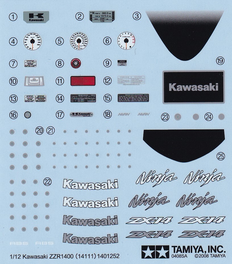 Tamiya Decals 1/12 Kawasaki ZZR1400.Item14111 from Japan