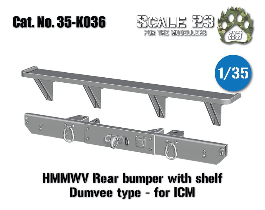 Scale23 1/35 HMMWV Rear Bumper with Shelf Dumvee type for ICM kits