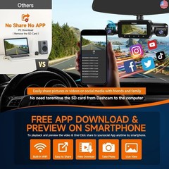 360° Dash Cam Front and Rear Inside, 4 Channel FHD 4 * 1080P, Wi-Fi GPS Voice