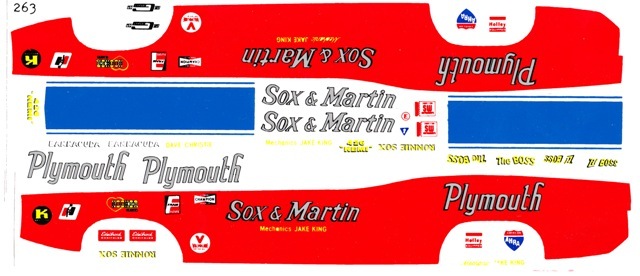 Sox & Martin Plymouth Barracuda NHRA Drag Decals 1/25th – 1/24th Scale Decals