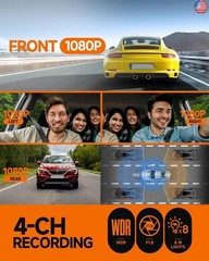360° Dash Cam Front and Rear Inside, 4 Channel FHD 4 * 1080P, Wi-Fi GPS Voice