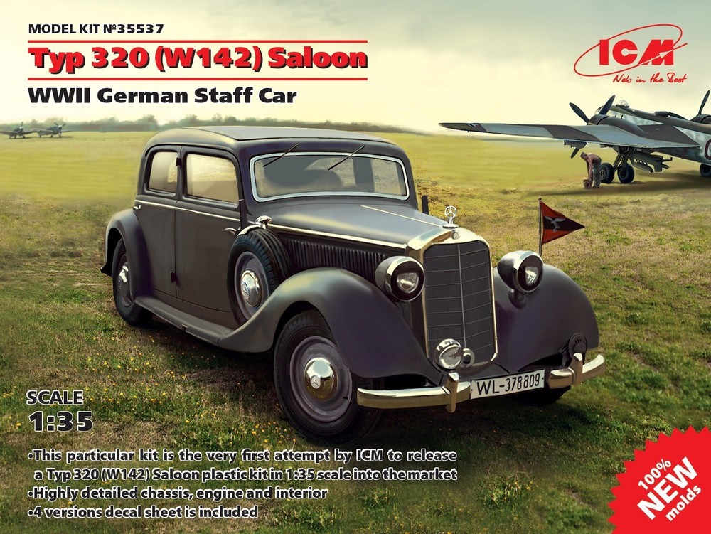 Typ 320 (W142) Saloon, WWII German Staff Car (Plastic model kit) 1/35 ICM 35537