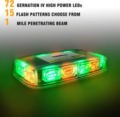 GREEN AMBER 72LED Roof Top Strobe Lights, High Visibility Emergency Safety Warni