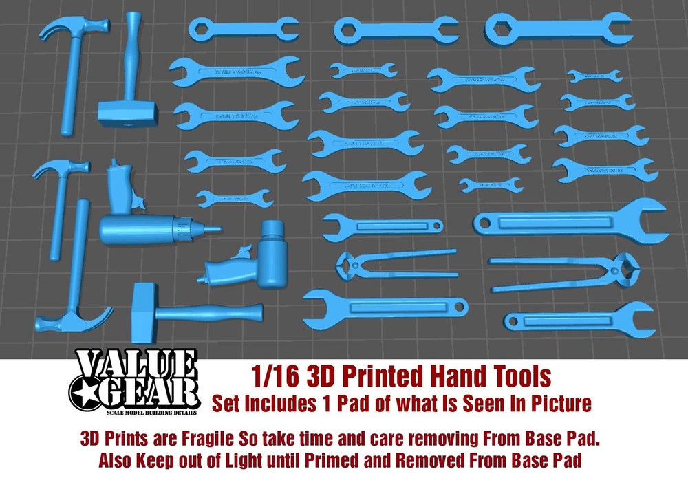 1/16 Scale – 3d Printed Hand Tools – Value Gear 3D (1 Pad of Picture)