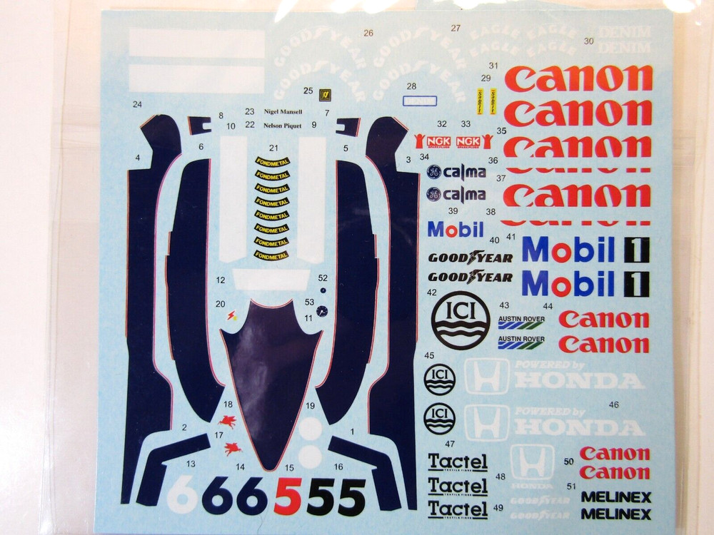 Decalpool 1/20 Williams FW11 ’86 Decal Sheet DP257 for Tamiya Kit Piquet/Mansell