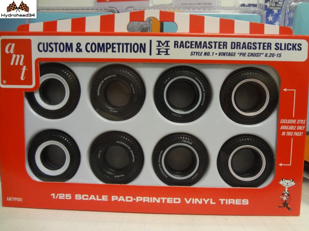 AMT Racemaster Dragster Slicks 1:25 Scale Pad Printed Vinyl Tire Set