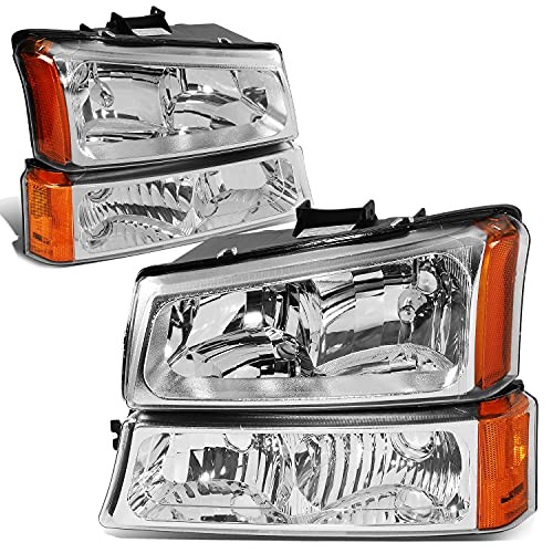 Pair Headlight Assembly Compatible with 2003-2006 Chevy Chrome / Amber