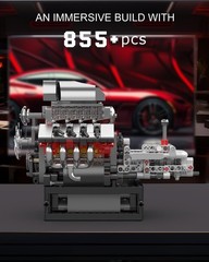Interactive V8 Engine Model Kit 855 Pieces – Educational STEM Toy for Adults