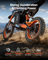 Electric Dirt Bike for Teens Adults, 2000W Motor, 31 MPH Speed, 31 Miles Max Ra