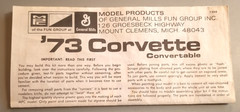1973 Chevy Corvette Car – Original Model Products General Mills Instruction