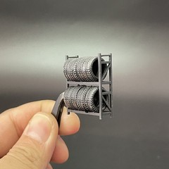 1/64 Diorama Tire Rack With Tires Model For Diecast Car Garage Repair Shop Decor
