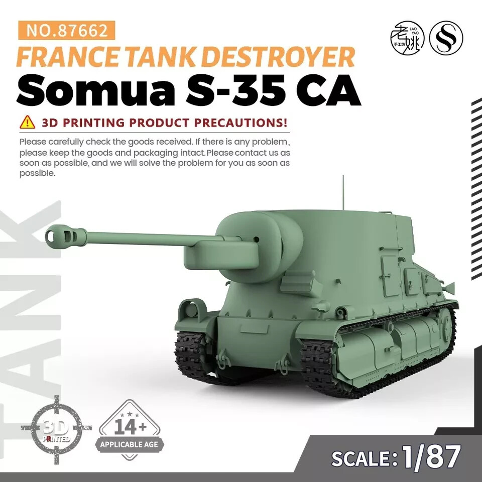 SSMODEL SS87662 1/87 HO Scale Railway Kit France Somua S-35 CA Tank Destroyer