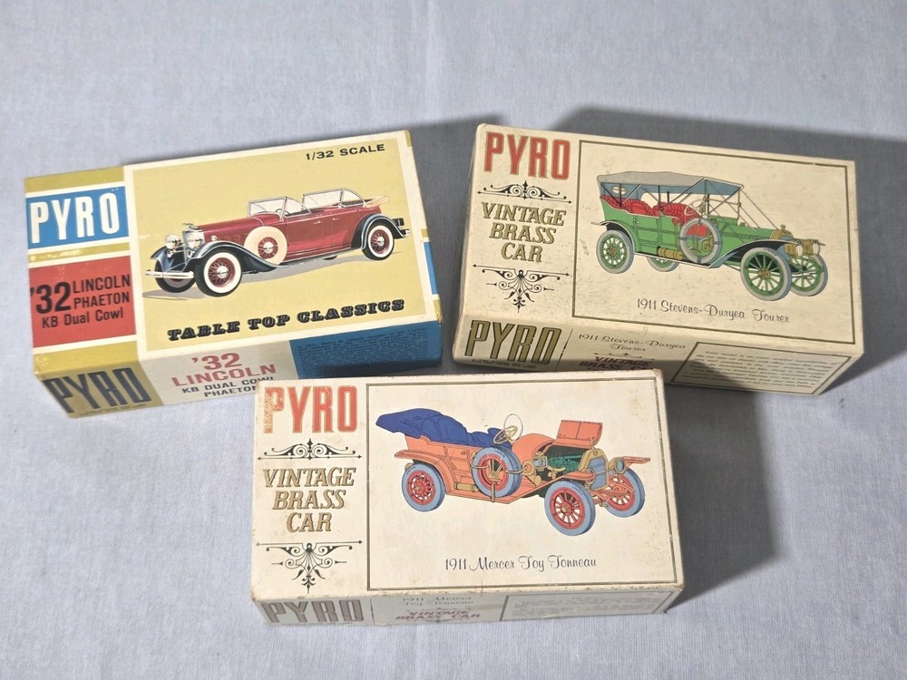 Vintage 1/32 PYRO 1911 MERCER 1911 STEVENS 1932 LINCOLN MINT IN ORG BOXES 1960s