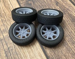 1/24 Scale: 17-inch Minilites model car wheels/tires. Resin; 3D Print