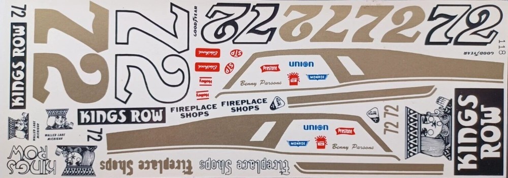 Fred Cady # 118 1:24th. or 1:25th 1975 Kings Row Chevrolet Daytona Winner Decals