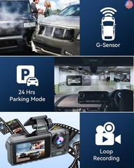 3 Channel Dash Cam for Cars Front Rear Inside, 4K WiFi Dash Cam w/ 32GB Card,
