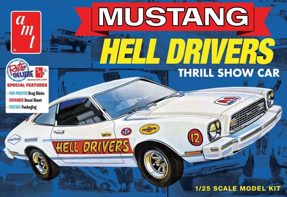 AMT 1/25 1977 Ford Mustang Hells Drivers Thrill Show Car Model Kit AMT1475