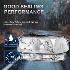 Headlight Assembly Front Lamp Compatible with 1999-2006 GMC Sierra 1500 2500,