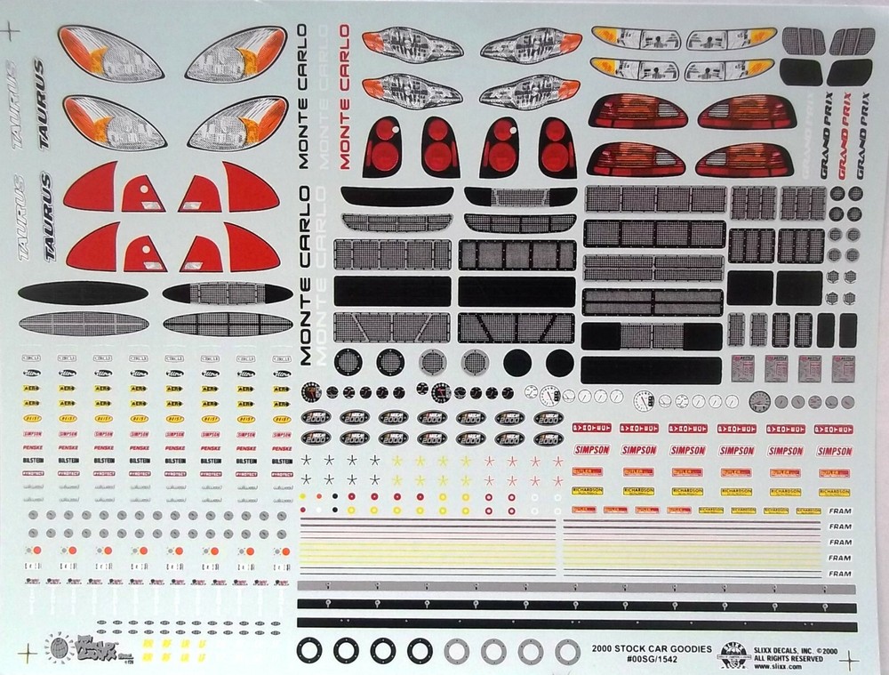NASCAR DECAL 2000 FORD / CHEVY / PONTIAC GOODIE DETAIL SHEET 1/24 SLIXX