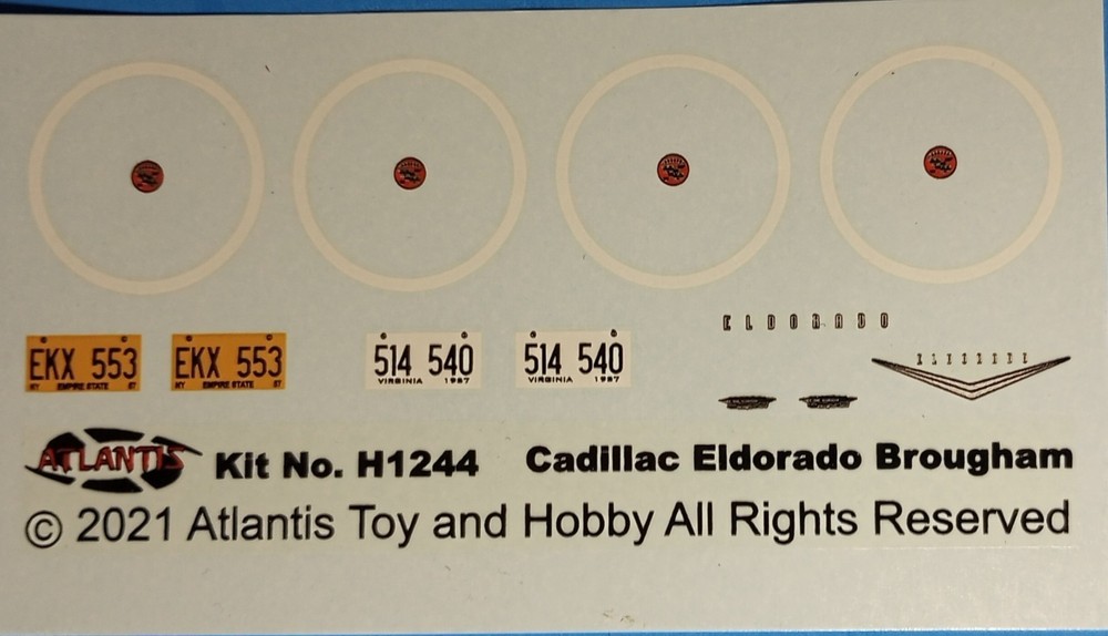 57 CADILLAC ELDO BROUGHAM – DECAL SHEET – ATLANTIS – MODEL CAR KIT PARTS LOT