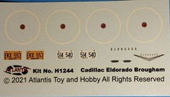 57 CADILLAC ELDO BROUGHAM – DECAL SHEET – ATLANTIS – MODEL CAR KIT PARTS LOT