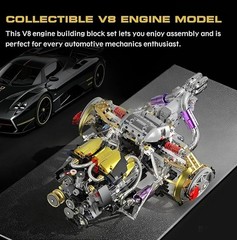 V8 Engine Model Kit That Works, 1394 PCS Advanced Collectible Engine Building Bl
