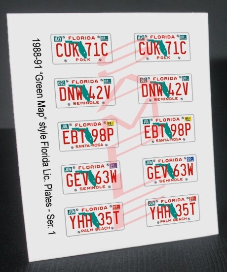 1988 – 1991 style FLORIDA miniature LICENSE PLATES for 1/25 scale MODEL CARS