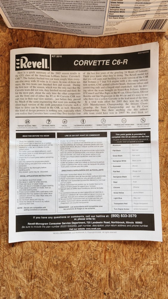 Revell C6-R Corvette instruction sheet
